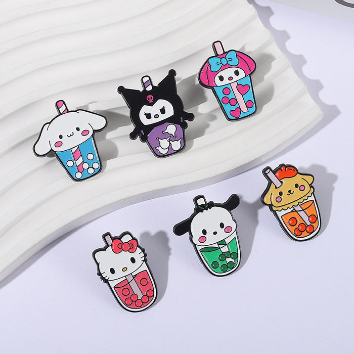Wholesale Cartoon Puppy and Cat Milk Tea Cup Pattern  Brooch