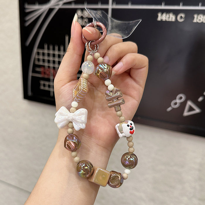 Wholesale Creative bow bead acrylic keychain bracelet pendant chain