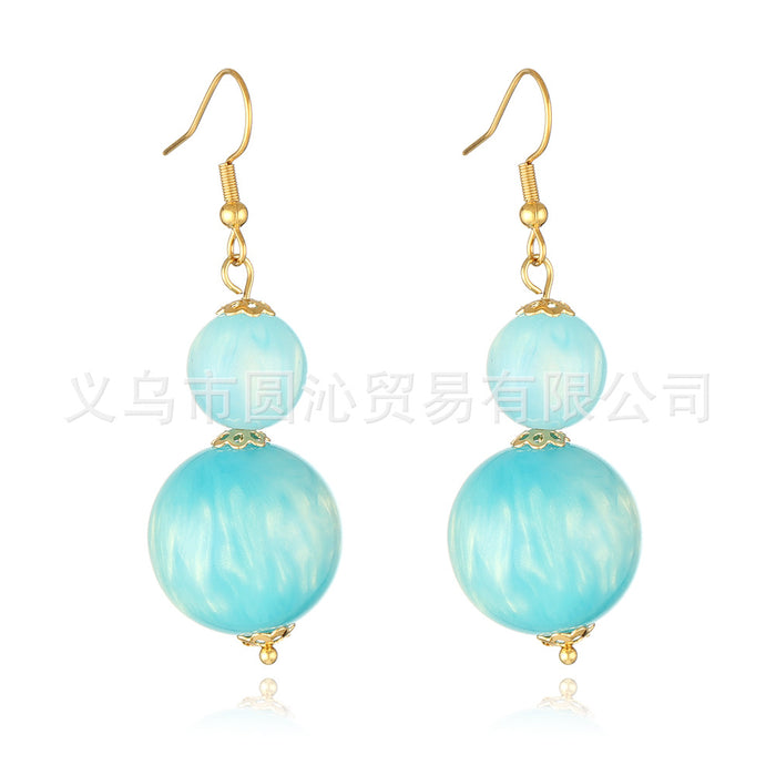 Wholesale Simple colorful resin round bead earrings double bead earrings