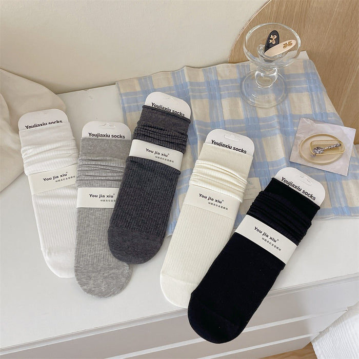 Wholesale Fine striped pile socks, simple solid color, versatile mid tube socks