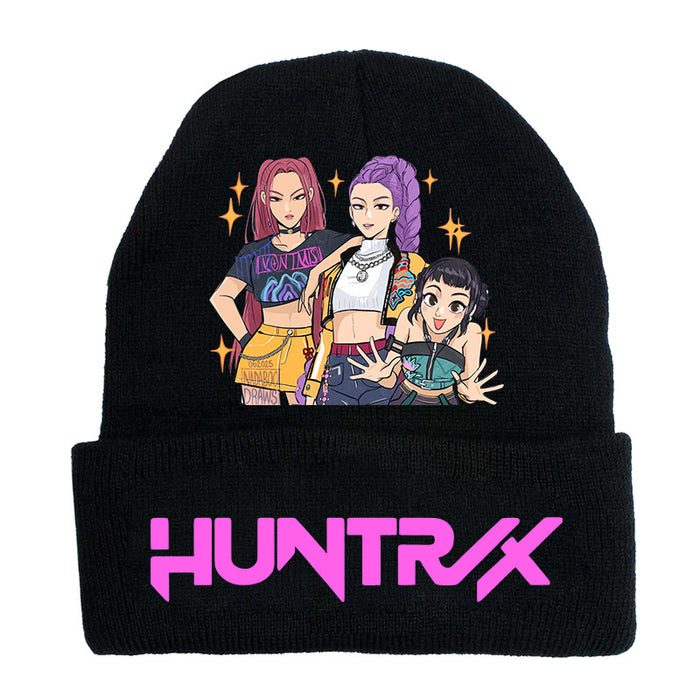 Wholesale Kpop Knitted hat fashion curled brim beanie printed