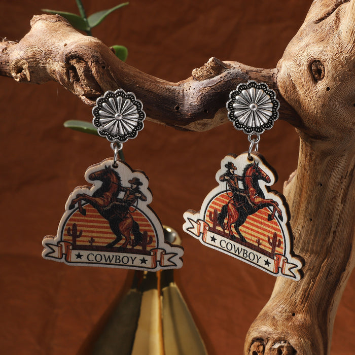 Wholesale Wooden Cut and Print Vintage Earrings All-match Small Style