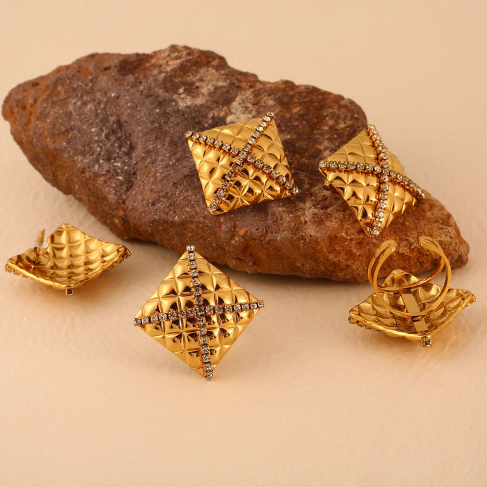 Wholesale Original Design Stainless Steel Square Earrings Set with Zircon, Light Luxury and High Grade Jewelry