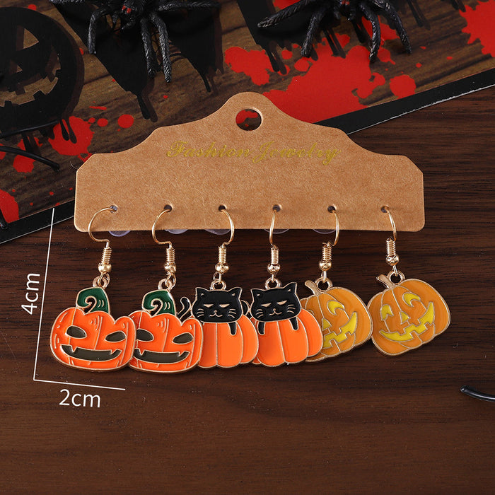 Wholesale  Black Cat Grimace Pumpkin Pendant Oil Drop Earrings Set  Party Earrings Gift