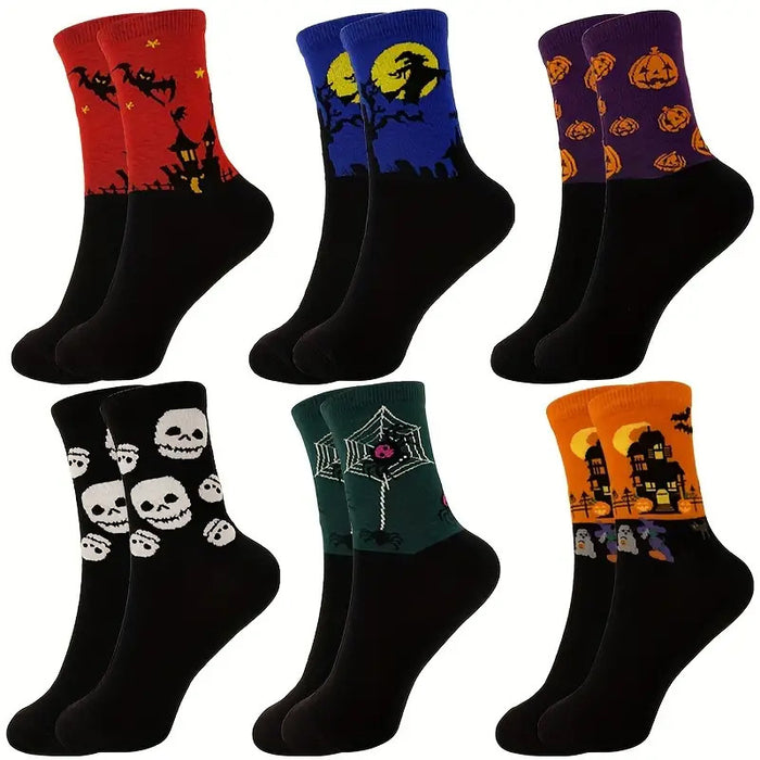 Wholesale 5pcs Halloween Skull Pumpkin Bat Cartoon Printed Polyester Cartoon Middle Tube Socks JDC-SK-Xinh026