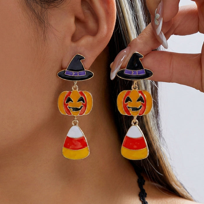 Wholesale Pumpkin Witch Hat Candy Bat Mixed Earrings Fashion Accessory Gift