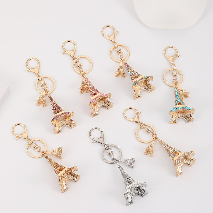 Wholesale Eiffel Tower Rhinestone Keychain Sky Blue Zinc Alloy Car Key Accessory MOQ≥2