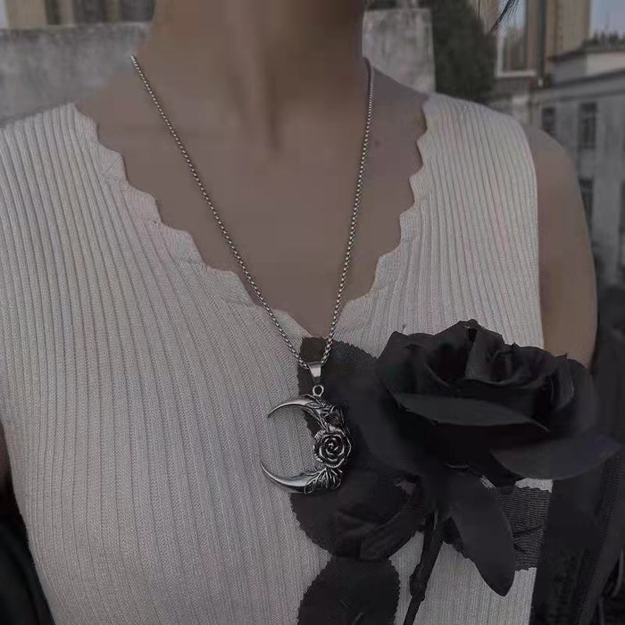 Wholesale Moon Rose Necklace Hip Hop Street Personality Punk Pendant