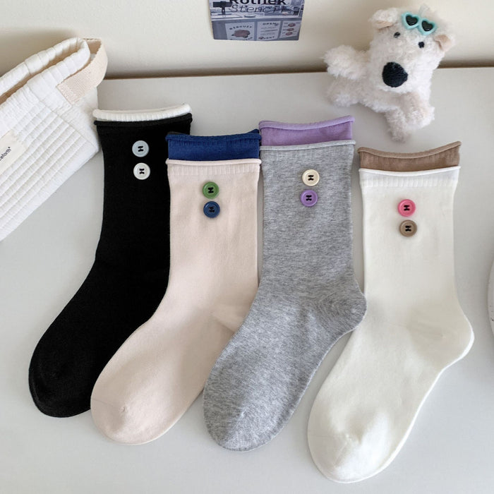 Wholesale Double layered rolled edge socks with niche design, sweat absorbing combed cotton boneless pile socks