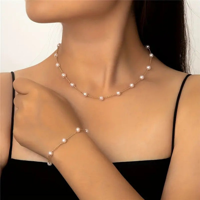 Wholesale Simple and elegant pearl chain necklace and bracelet set