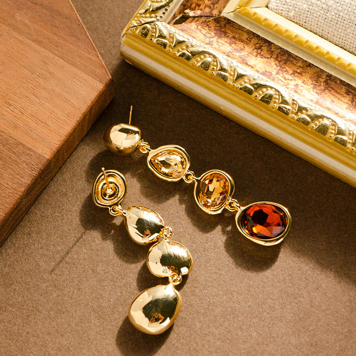 Wholesale Fashionable and exquisite vacation style colorful crystal gemstone tassel earrings with high-end feel, long silver needle earrings