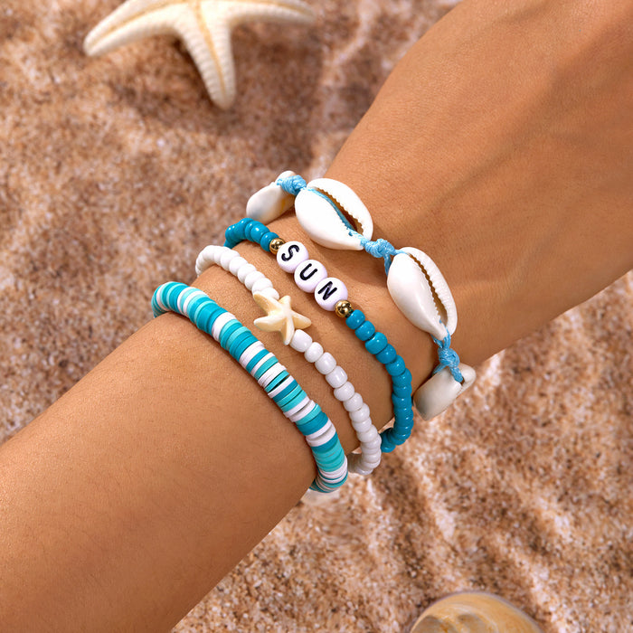 Wholesale Boho Beach Shell Charm Bracelet Set Handmade Resin Beaded