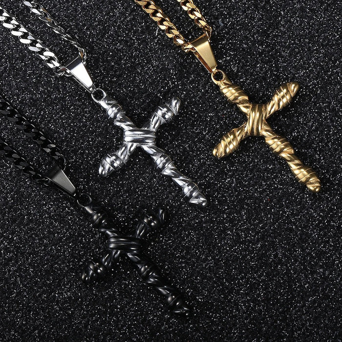 Wholesale Personalized trend Fried Dough Twists cross pendant stainless steel Cuban chain necklace