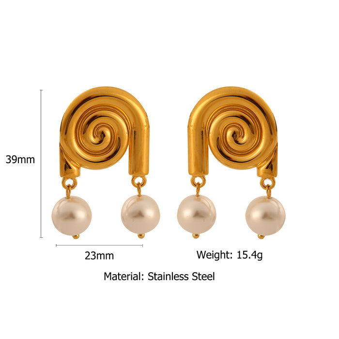 Wholesale Fashionable and personalized stainless steel pearl earrings, high-end feeling, conch earrings, earrings, color preservation wholesale