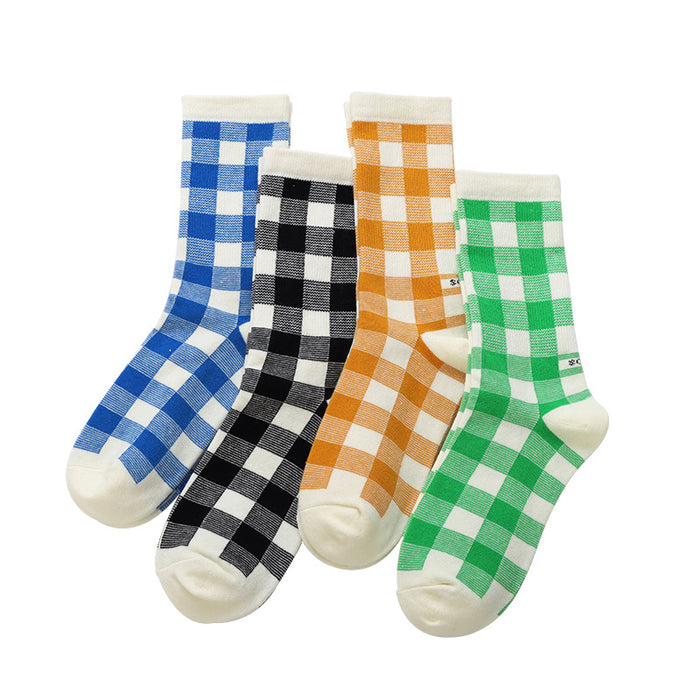 Wholesale British plaid socks, mid length socks, cotton socks, blue plaid sports socks, fashionable socks