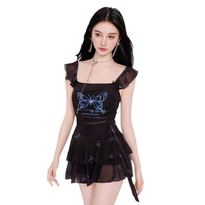 Wholesale Swimsuit one-piece sling backless butterfly print skirt style swimsuit