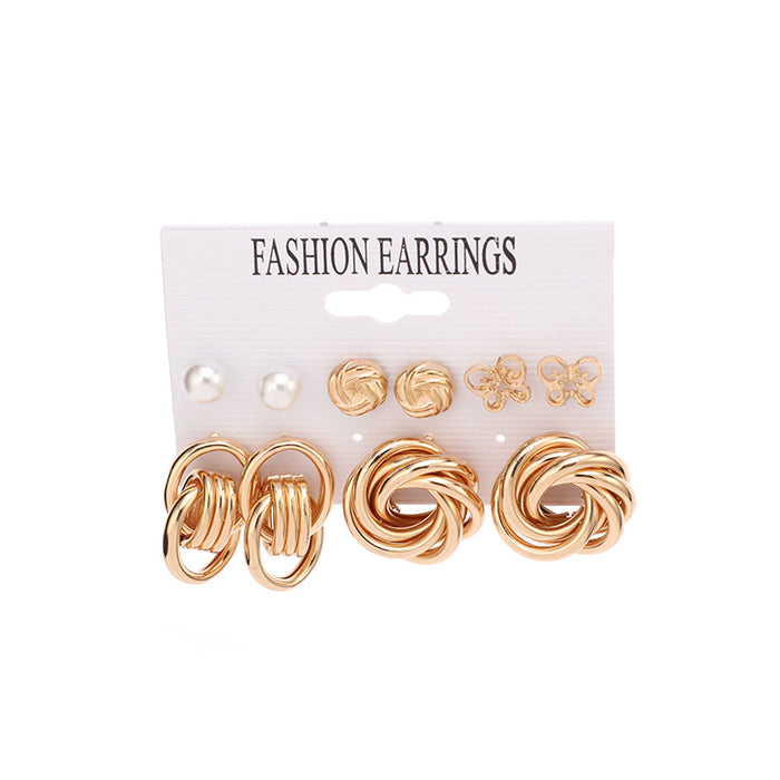 Wholesale Geometric earrings, creative retro ear loops, fashionable pearls