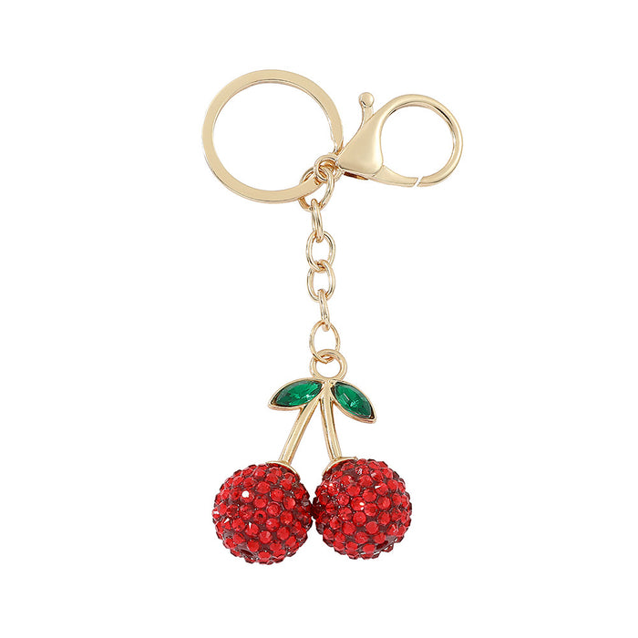 Wholesale Fruit Alloy Rhinestone Cherry Keychain Diamond Cherry Car Bag Pendant