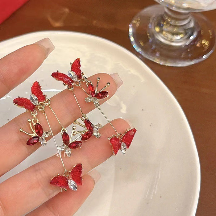 Wholesale Butterfly long tassel earrings, earrings, high-end feel, no ear holes, ear clips