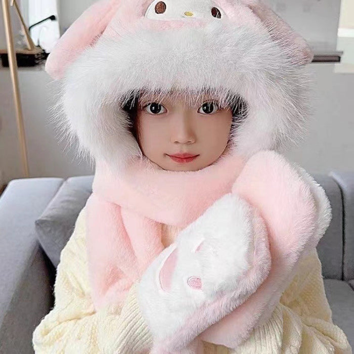 Wholesale Winter children' s hat three-piece plush cartoon cute hat f