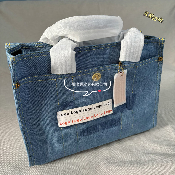 Wholesale Denim Handheld Large Capacity Tote Bag Denim Diagonal Cross Versatile Women's Bag
