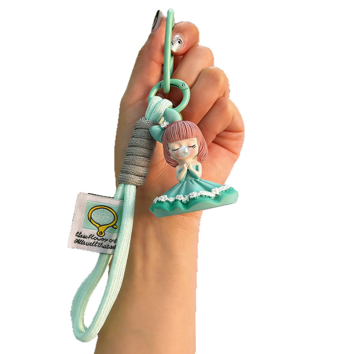Wholesale Resin Pearl Girl Keychain Wrist Strap Chic Blue Phone Lanyard for Women MOQ≥2