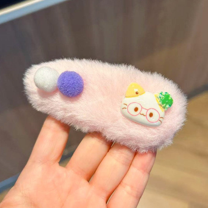 Wholesale Cute and able plush hair clip featuring a cat wearing glasses.