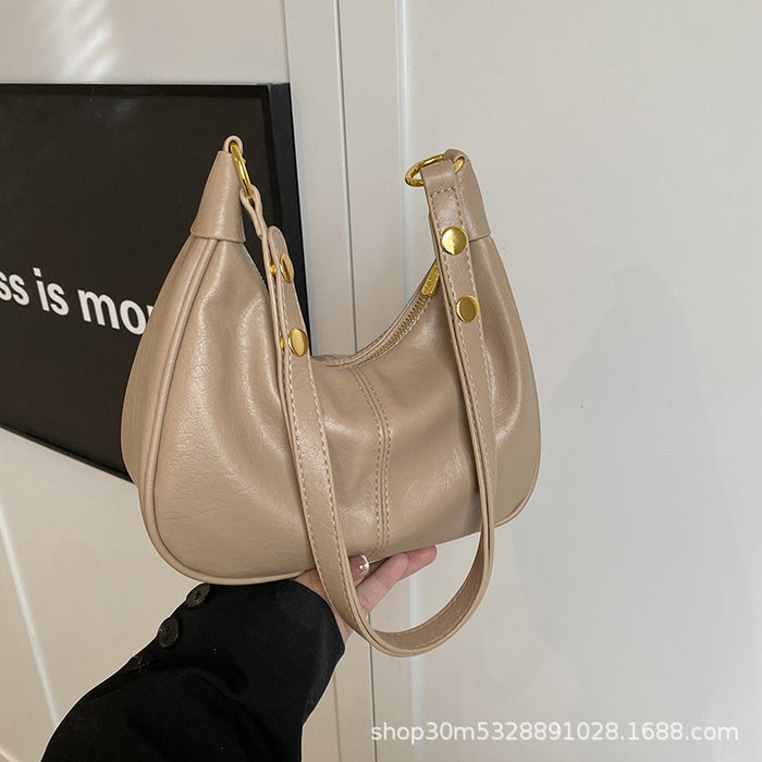 Wholesale Stylish Oil Wax Leather PU Crossbody Bag Urban Simplicity Dumpling Shape Gift