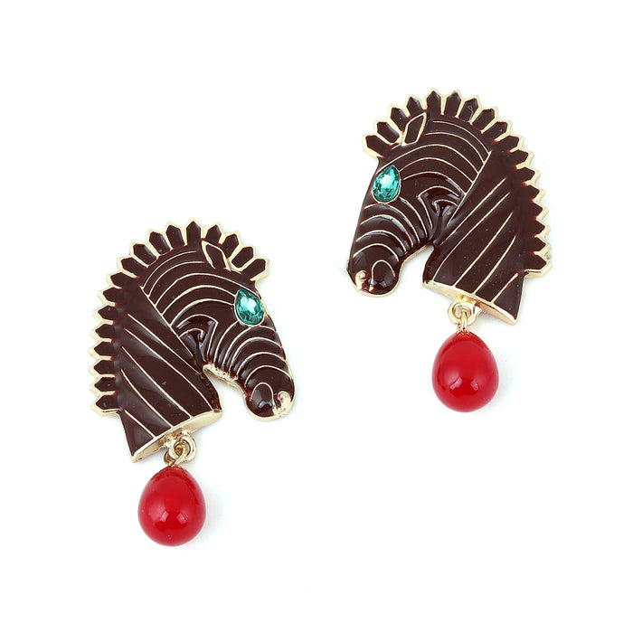 Wholesale hot-selling animal horse head alloy oil striped earrings