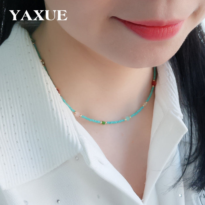 Wholesale Vintage Natural Stone Handmade Beaded Necklace Niche Design Clavicle Chain  Elegant