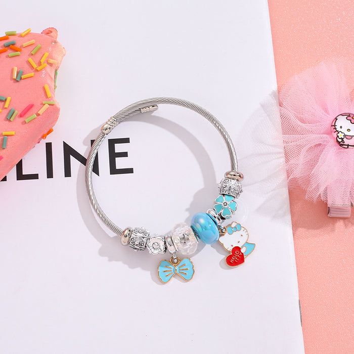 Wholesale Stainless Steel Silver DIY Cartoon Bow Opening Charms Bracelets