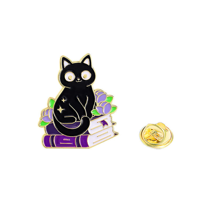 Wholesale Oil dripping alloy brooch black cat magician cat small animal schoolbag accessories clothes decoration cartoon badge