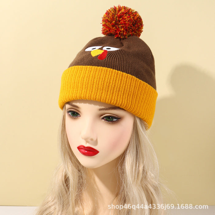 Wholesale Autumn and Winter New Kidsren' s Acrylic Knitted Hat Thanksgiving Family Warm Personalized Turkey Hat Female Couple Woolen Hat