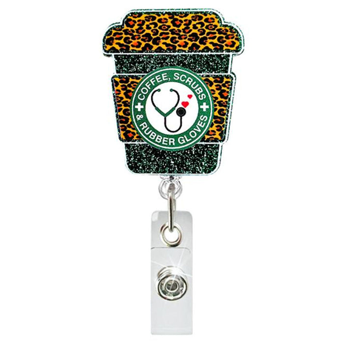 Wholesale Acrylic Coffee Cup Easy-pull Buckle Transparent Rotating Back Clip Glitter Badge Badge Reel JDC-KC-XinH011