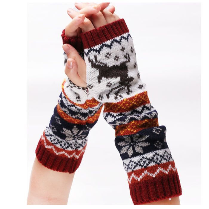 Wholesale Autumn and Winter Woolen Deer Half Finger Long Gloves JDC-GS-XQ003