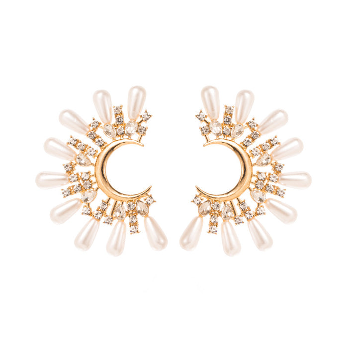 Wholesale Pearl Earrings for Women Inlaid with Rhinestones C-Shaped Earrings