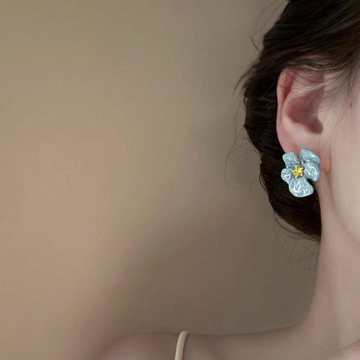 Wholesale Retro Glaze Flower Yellow Diamond Earrings Niche Elegant Vacation