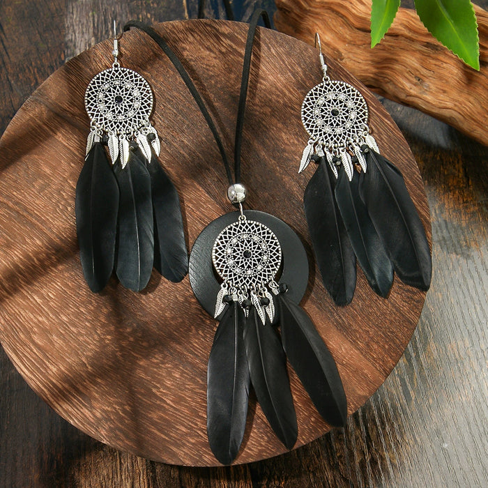 Wholesale Ethnic Geometric Antique Silver Alloy Earring Necklace Set - 4 Styles MOQ≥2