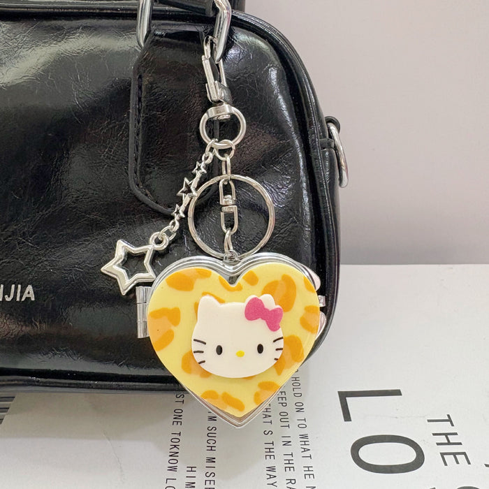 Wholesale Cute Cartoon Cat Checkered Heart Portable Mirror Keychain
