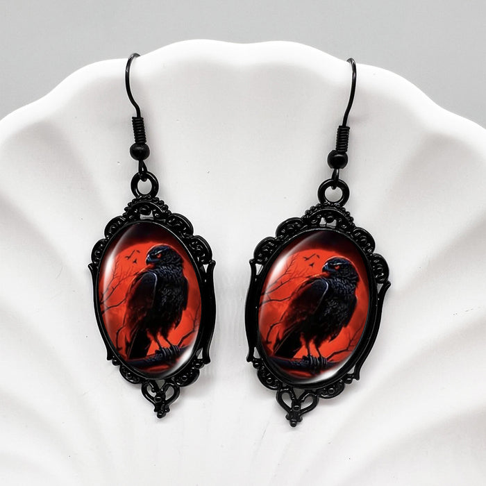 Wholesale  Black Crow Skull Oval Lace Earrings Witch Earrings Pumpkin Black Cat Moon Earrings