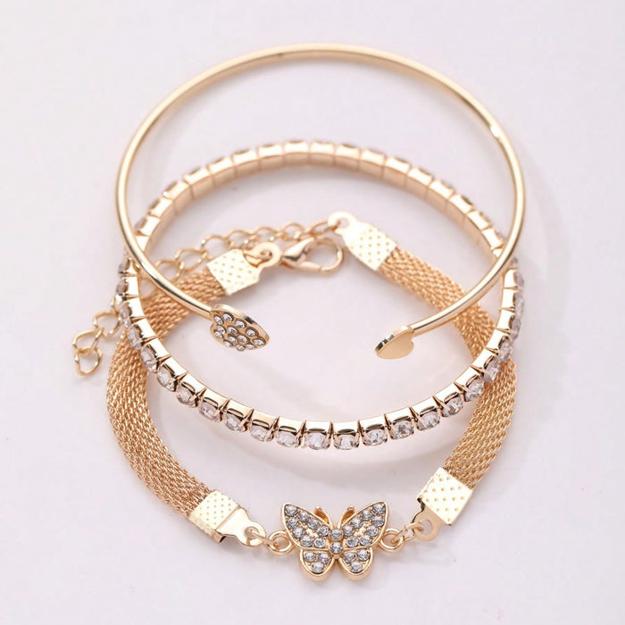 Wholesale Butterfly studded diamond bracelet, heart opening bracelet, creative and fashionable bracelet, women's accessory set