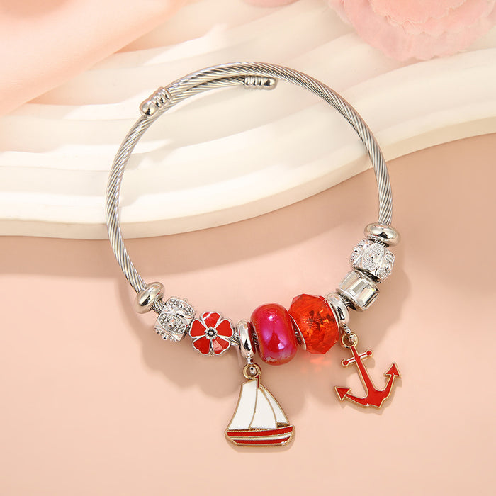 Wholesale Sailboat,  Lifebuoy,  and Lighthouse Alloy Pendant Stainless Steel Bracelet