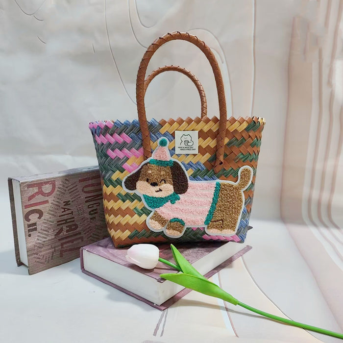 Wholesale Woven Basket Bag Shoulder Hand Bag Cute Rattan Cloth Cartoon Woven Bag