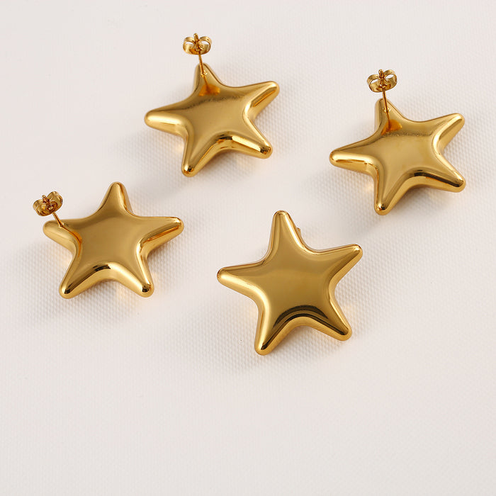 Wholesale Minimalist stainless steel pentagram heart-shaped earrings with a niche design, fashionable and personalized temperament earrings