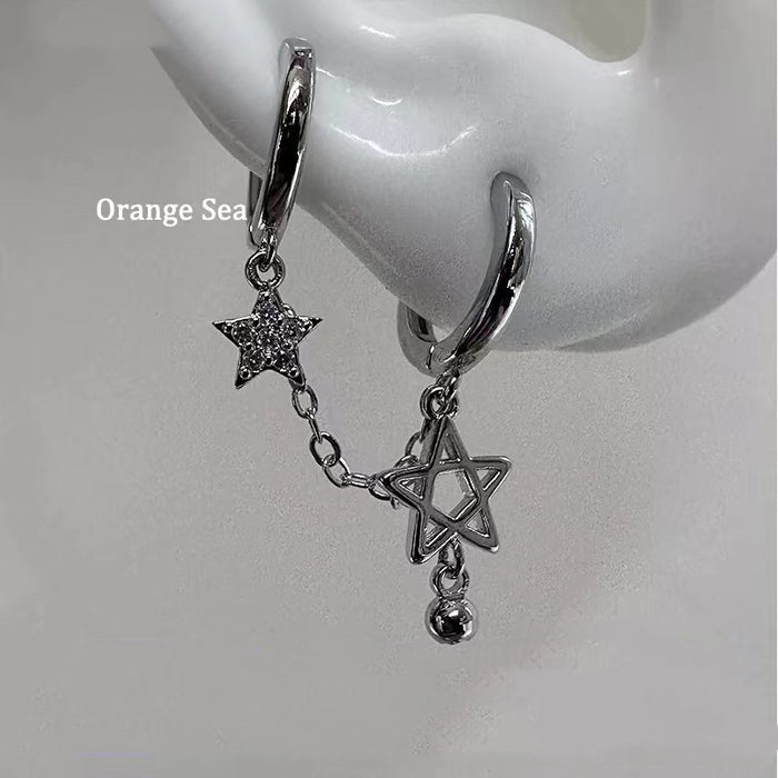 Wholesale Star Chain Double Ear Holes Ear Ring Stacked with Tassel Integrated Five-pointed Star