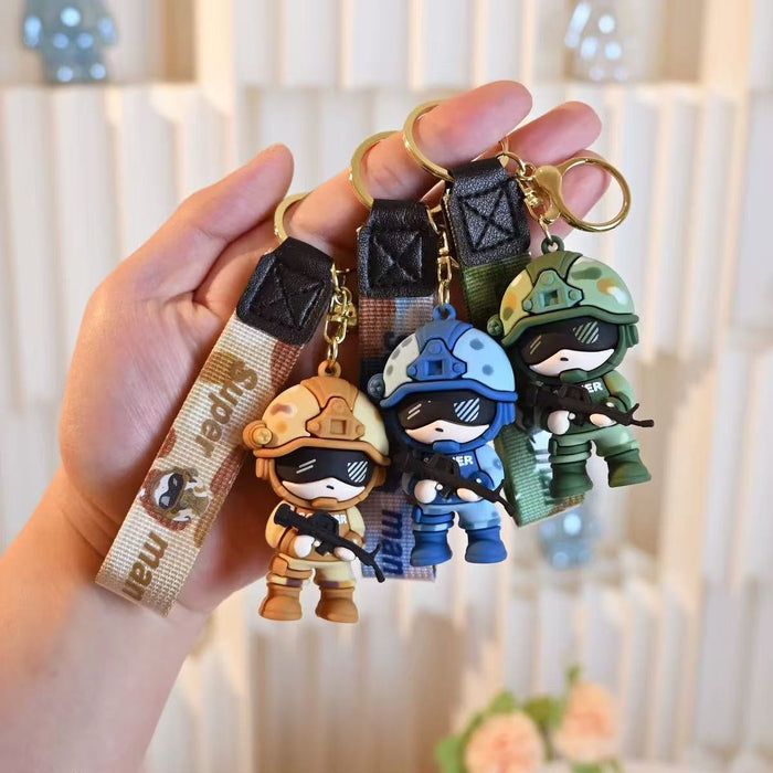 Wholesale Soft rubber cartoon special forces soldier keychains