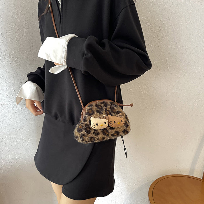 Wholesale New cute plush leopard print mini shell bag for children, stylish mini crossbody bag