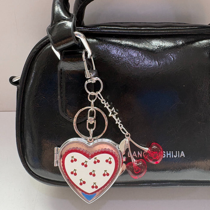 Wholesale Candy Cherry Heart Mirror Keychain Bag Charm Trendy Accessory