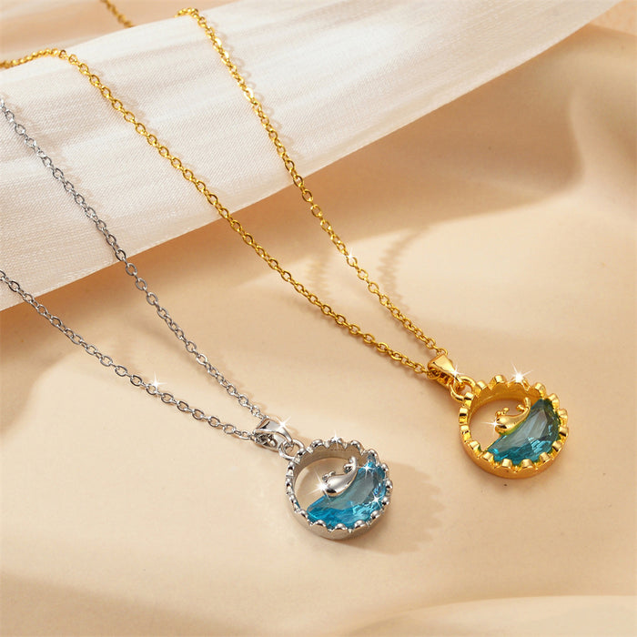 Wholesale Titanium steel necklace with gemstone inlay and electroplated collarbone chain