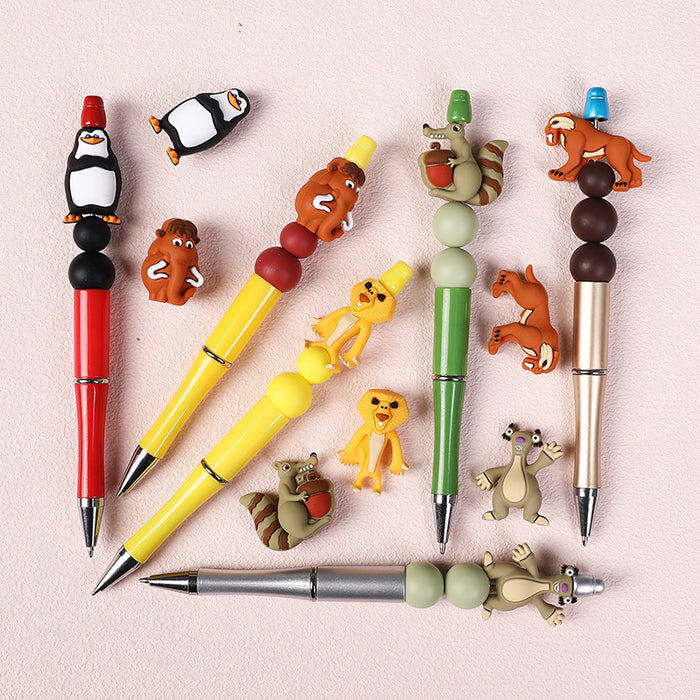 Wholesale 20pcs Cartoon Animal 3D Silicone Beads Straight Hole Creative Cute Animal Female Keychain Glue Beads